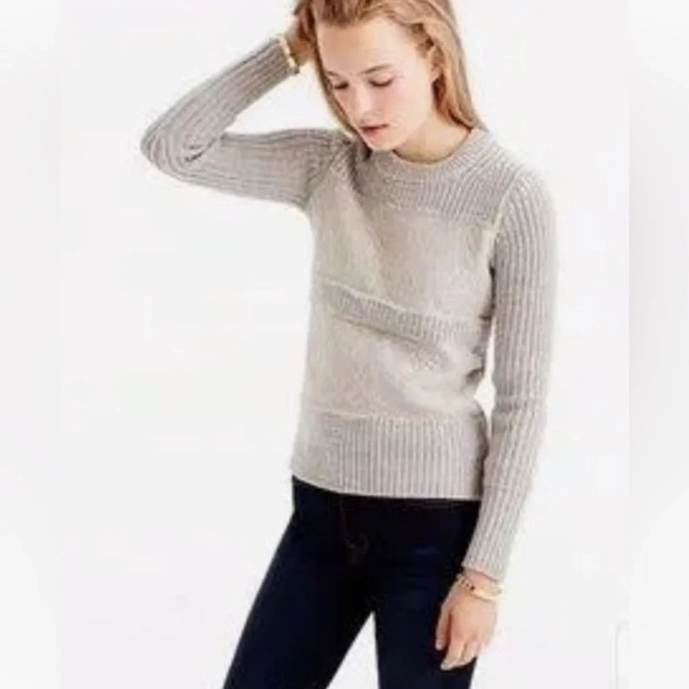 J. Crew Lace Stripe Crewneck Wool Sweater